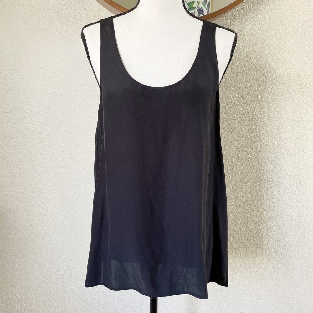 Vince 100% Silk Black Scoop Neck Tank Top Sleeveless